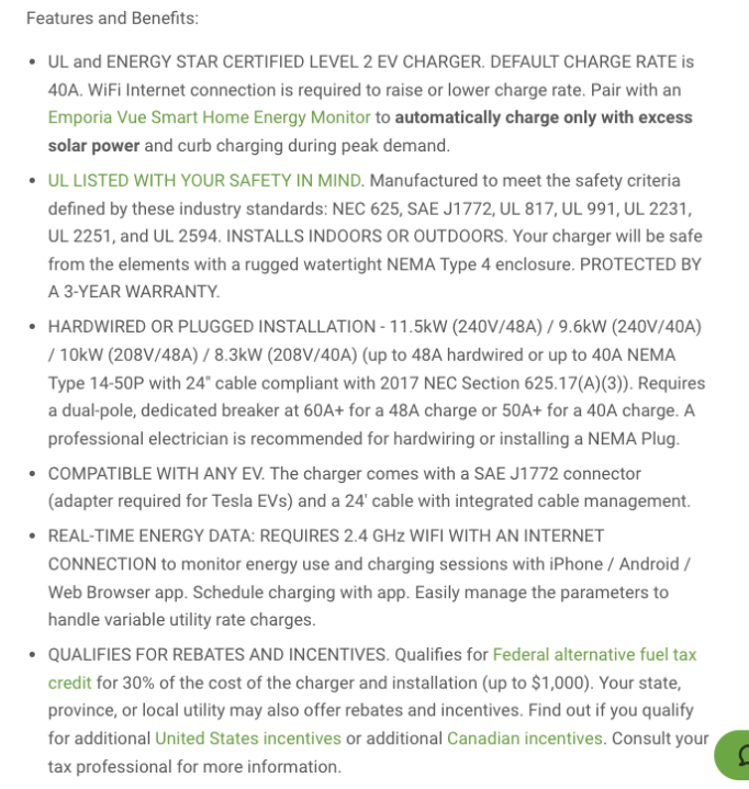 Features and Benefits for EMPORÍA EV CHARGER