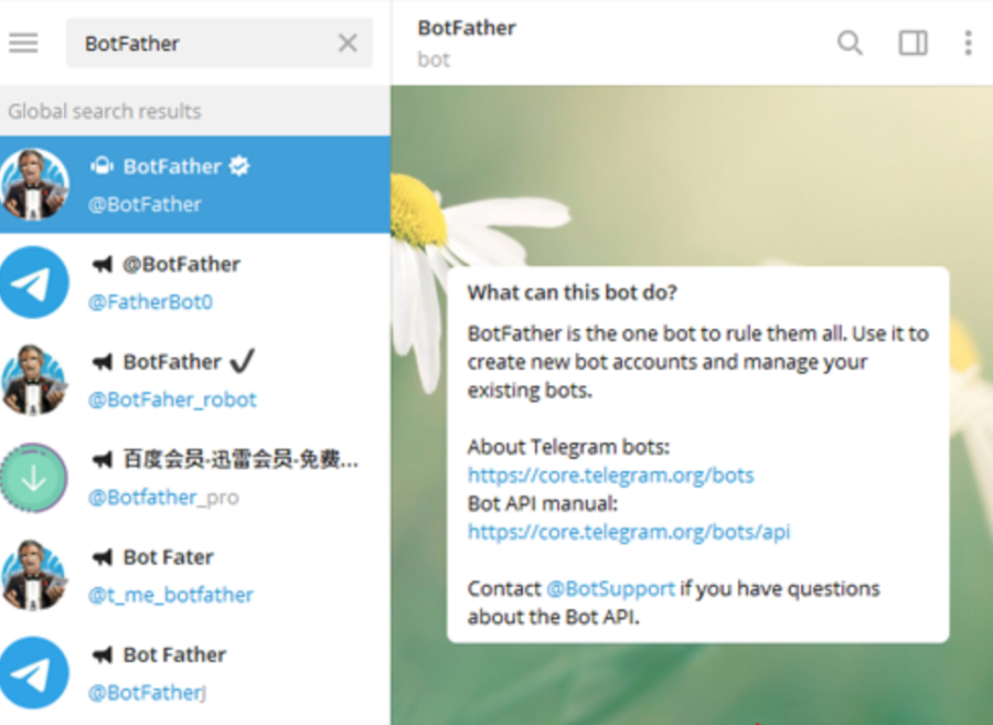 Search for Bot on Telegram