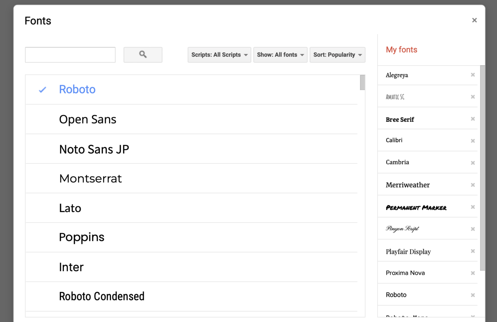 Access to 1600 fonts from inside Google Docs