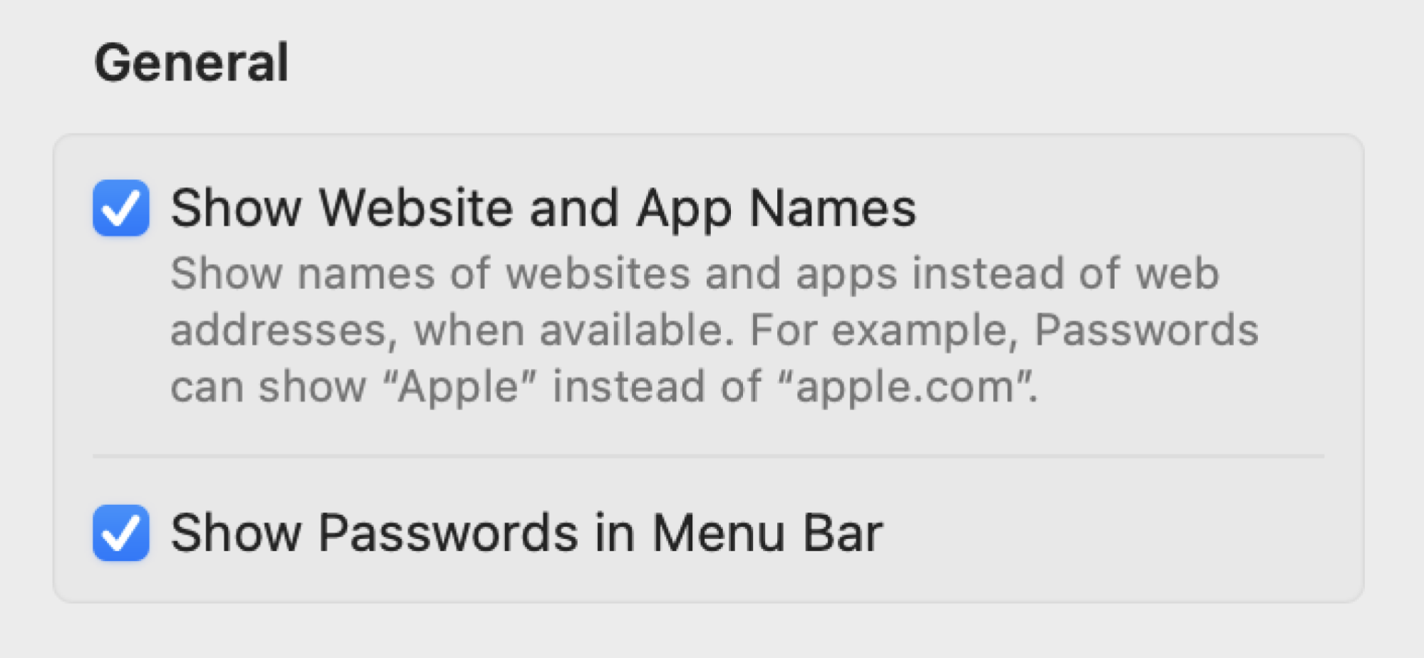Enabling the menu bar app in Passwords app
