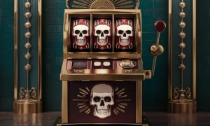 A slot machine with skulls on the reels