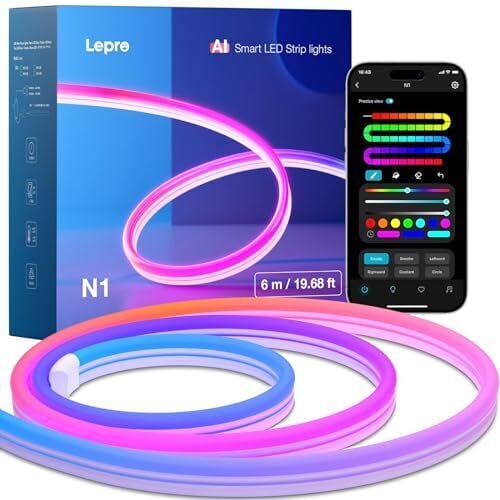 Lepro N1 AI Smart RGB Rope Lights with IC Insert, LLM AI Generated Lighting, LightBeats Music Sync, AI Facial Recognition, Voice Control Via App, 9.84ft Wi-Fi & Bluetooth LED Strip Lights for Bedroom